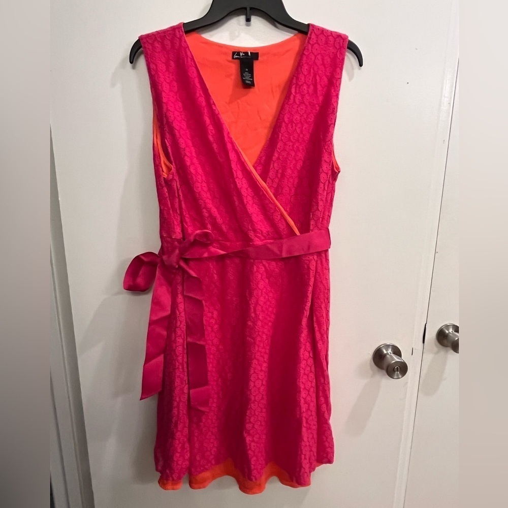 Lane Bryant Pink Faux Wrap Dress with Belt
